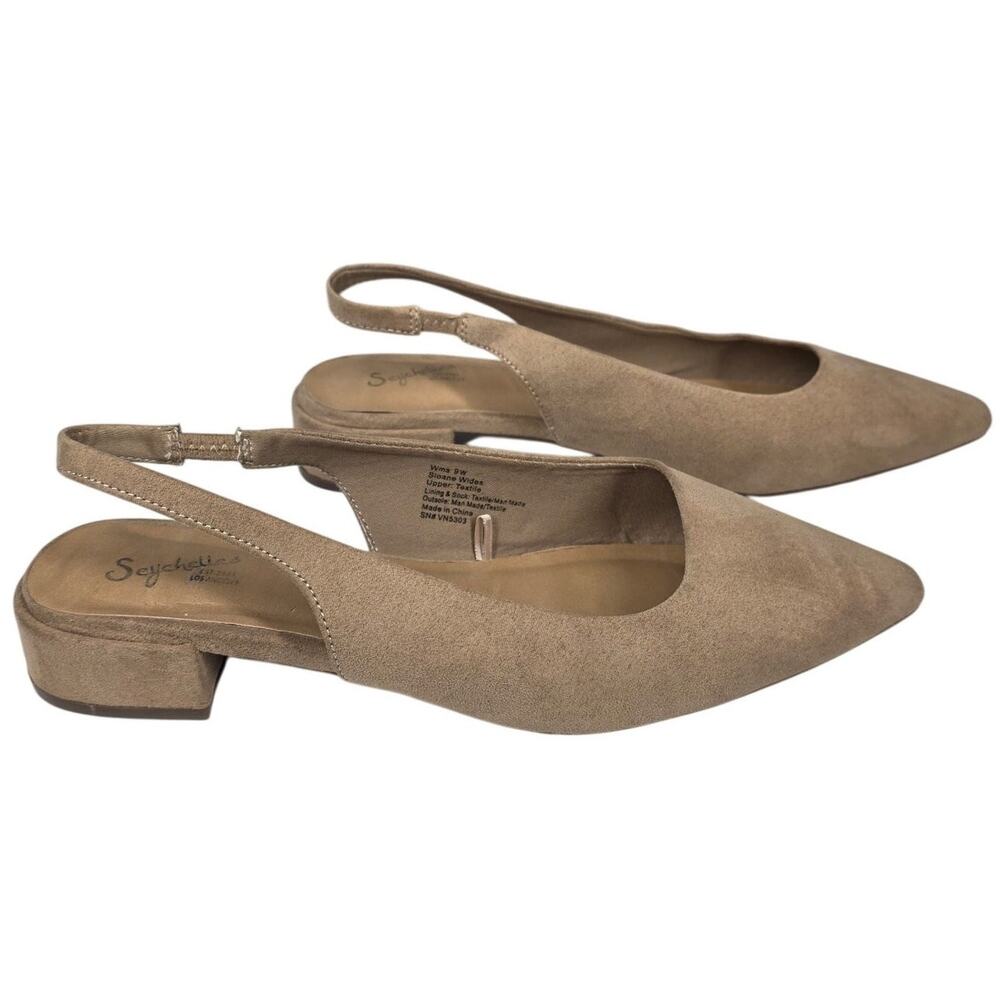 SEYCHELLES SLOANE POINTED TOE SLIP-ON – WOMEN’S 9W – FAUX SUEDE – LOW BLOCK HEEL